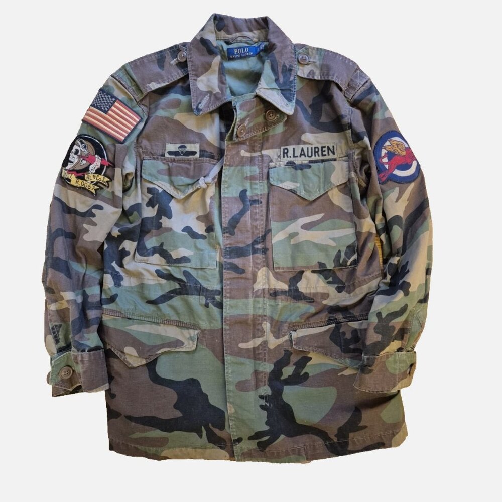 Polo Ralph Lauren M-65 Camo Military USA Field Patch Jacket Adult Size Small
